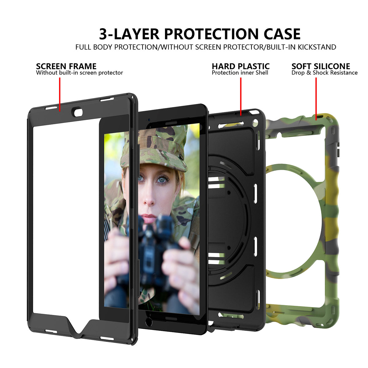 For iPad 10.2 (2021) / (2020) / (2019) Rotating Kickstand Tablet Case Silicone+PC Anti-drop Tablet Cover