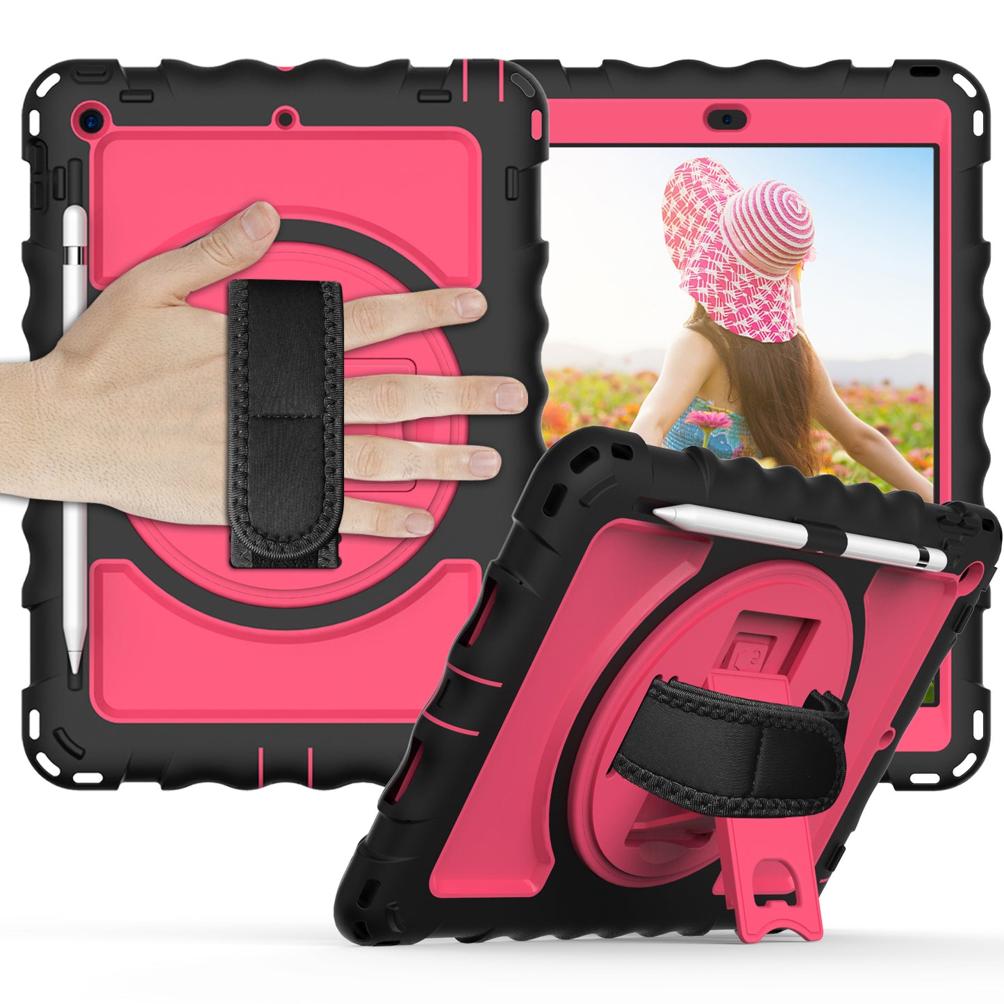 For iPad 10.2 (2021) / (2020) / (2019) Rotating Kickstand Tablet Case Silicone+PC Anti-drop Tablet Cover