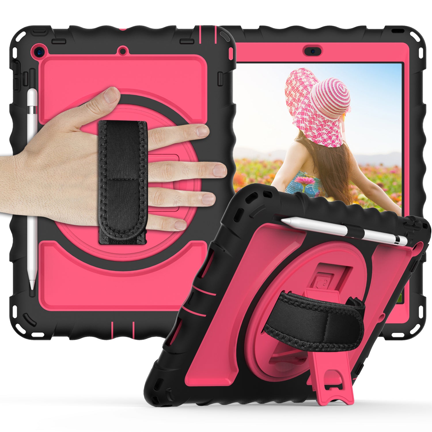 For iPad 10.2 (2021) / (2020) / (2019) Rotating Kickstand Tablet Case Silicone+PC Anti-drop Tablet Cover