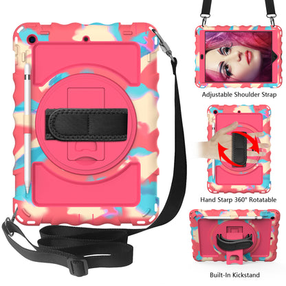 For iPad 10.2 (2021) / (2019) / (2020) Anti-Drop Case Silicone+PC Kickstand Tablet Cover with Shoulder Strap