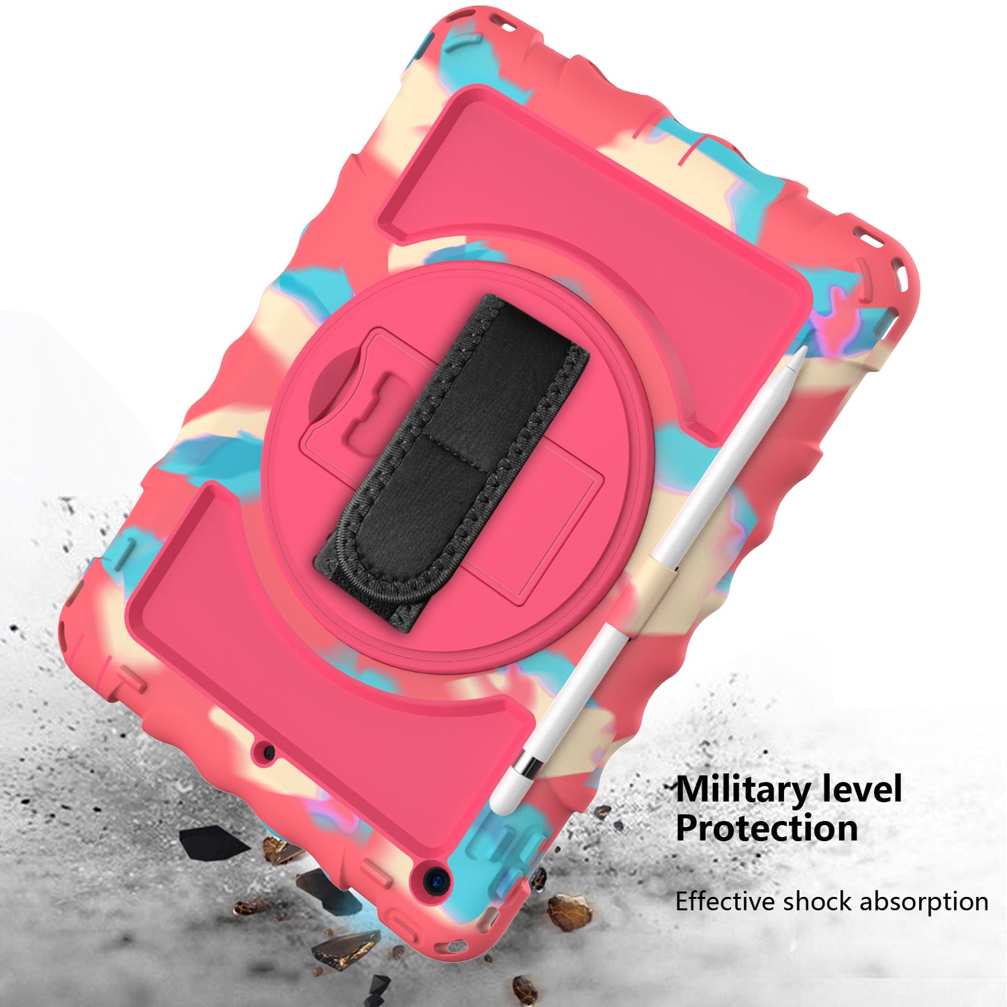 For iPad 10.2 (2021) / (2019) / (2020) Anti-Drop Case Silicone+PC Kickstand Tablet Cover with Shoulder Strap