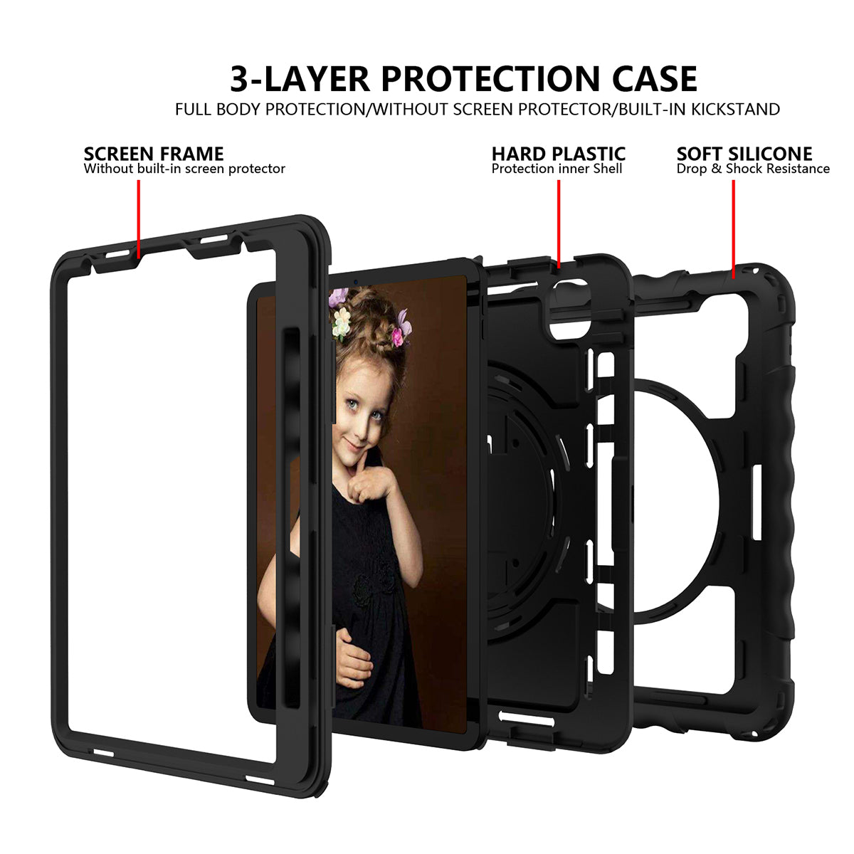 For iPad Pro 11-inch (2018) / (2020) / (2021) / (2022) / Air (2022) / (2020) Shockproof Kickstand Case Silicone+PC Tablet Cover