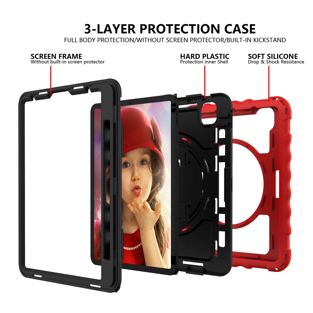 For iPad Pro 11-inch (2018) / (2020) / (2021) / (2022) / Air (2022) / (2020) Shockproof Kickstand Case Silicone+PC Tablet Cover