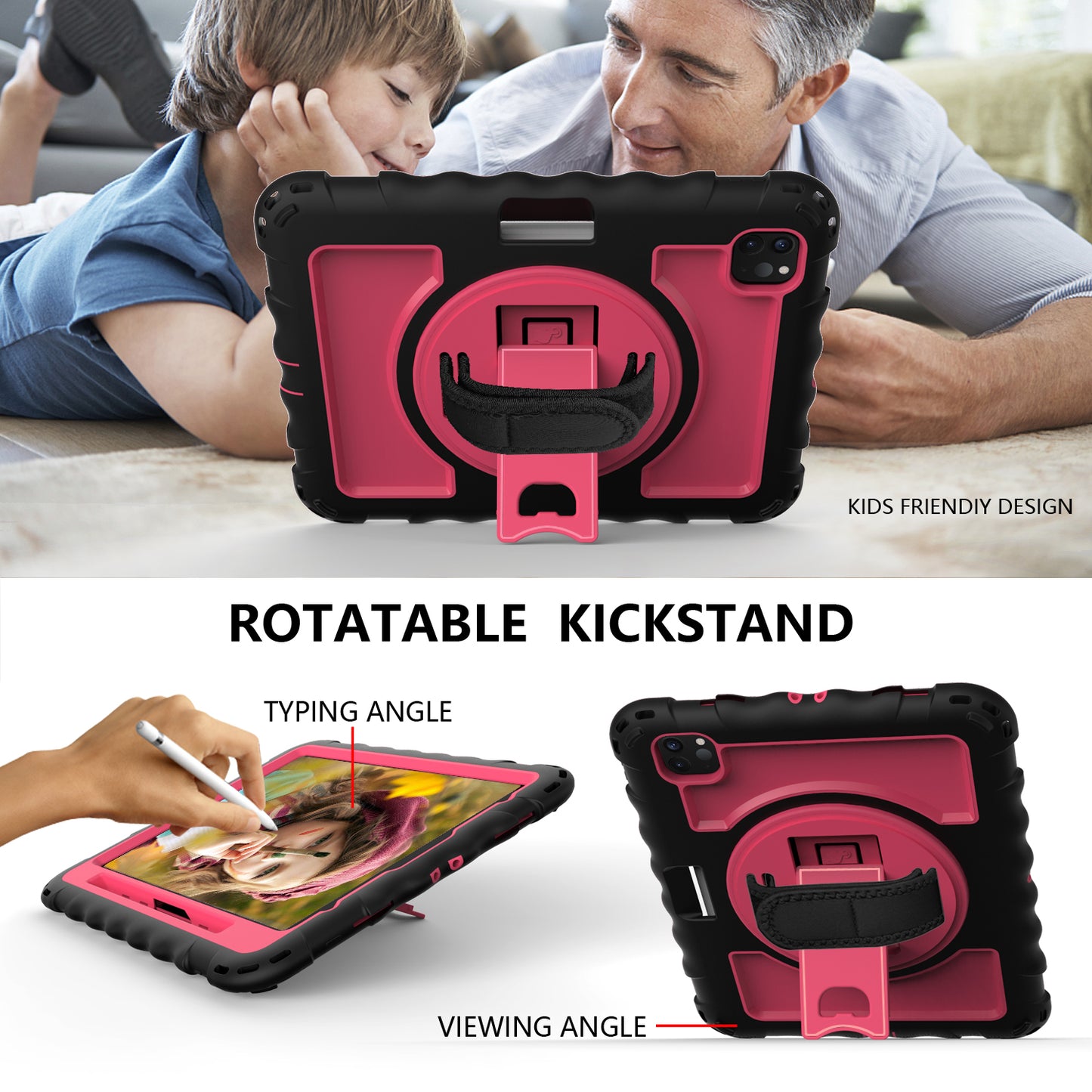 For iPad Pro 11-inch (2018) / (2020) / (2021) / (2022) / Air (2022) / (2020) Shockproof Kickstand Case Silicone+PC Tablet Cover