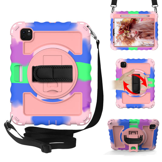 For iPad Pro 11-inch (2018) / (2020) / (2021) / (2022) / Air (2022) / (2020) Anti-Drop Kickstand Case Silicone+PC Tablet Cover with Strap