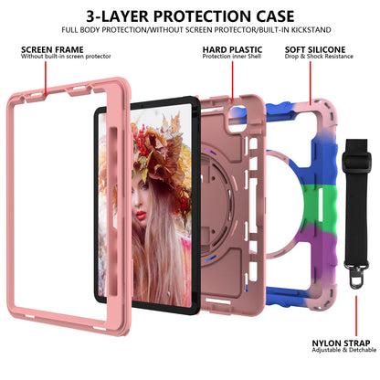 For iPad Pro 11-inch (2018) / (2020) / (2021) / (2022) / Air (2022) / (2020) Anti-Drop Kickstand Case Silicone+PC Tablet Cover with Strap
