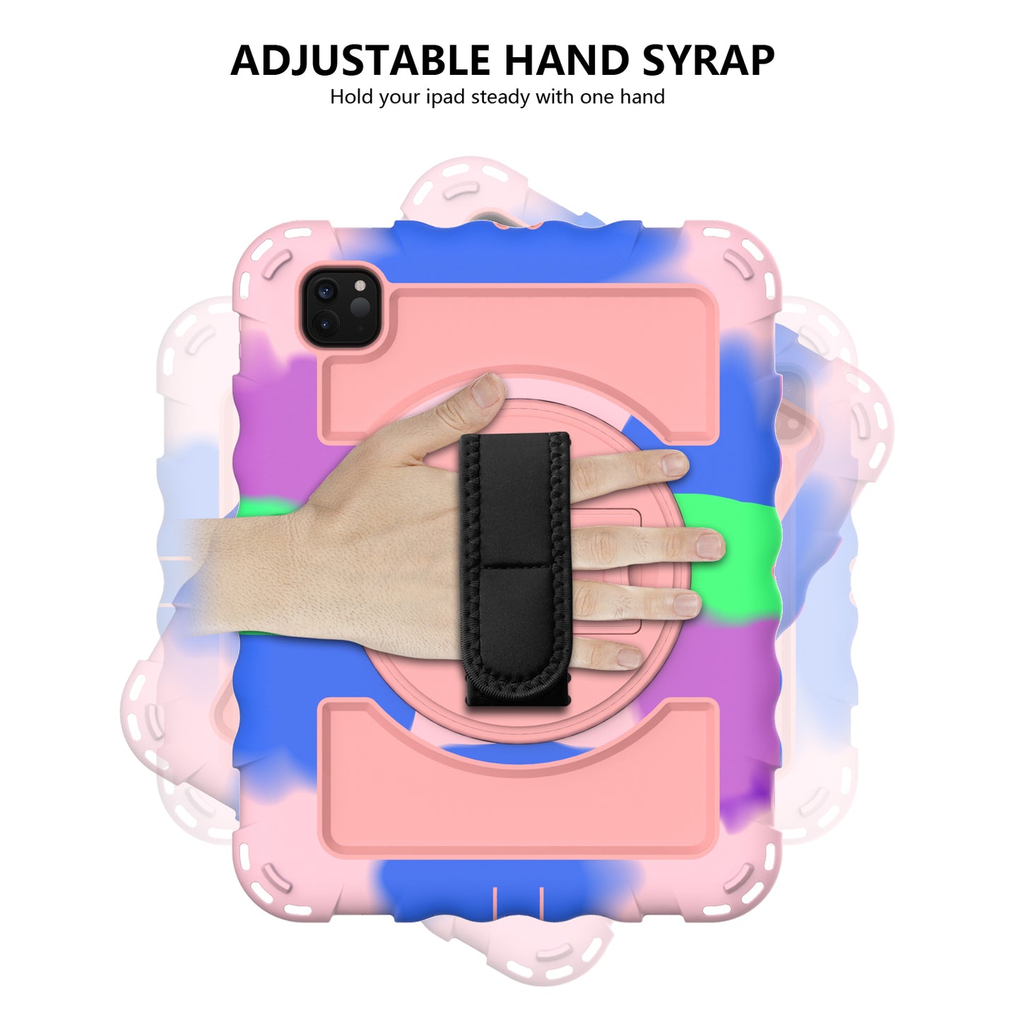 For iPad Pro 11-inch (2018) / (2020) / (2021) / (2022) / Air (2022) / (2020) Anti-Drop Kickstand Case Silicone+PC Tablet Cover with Strap