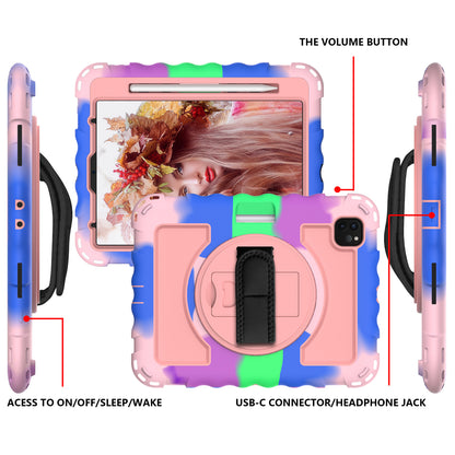 For iPad Pro 11-inch (2018) / (2020) / (2021) / (2022) / Air (2022) / (2020) Anti-Drop Kickstand Case Silicone+PC Tablet Cover with Strap