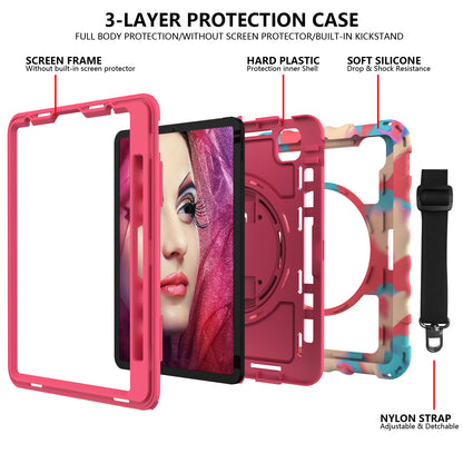 For iPad Pro 11-inch (2018) / (2020) / (2021) / (2022) / Air (2022) / (2020) Anti-Drop Kickstand Case Silicone+PC Tablet Cover with Strap