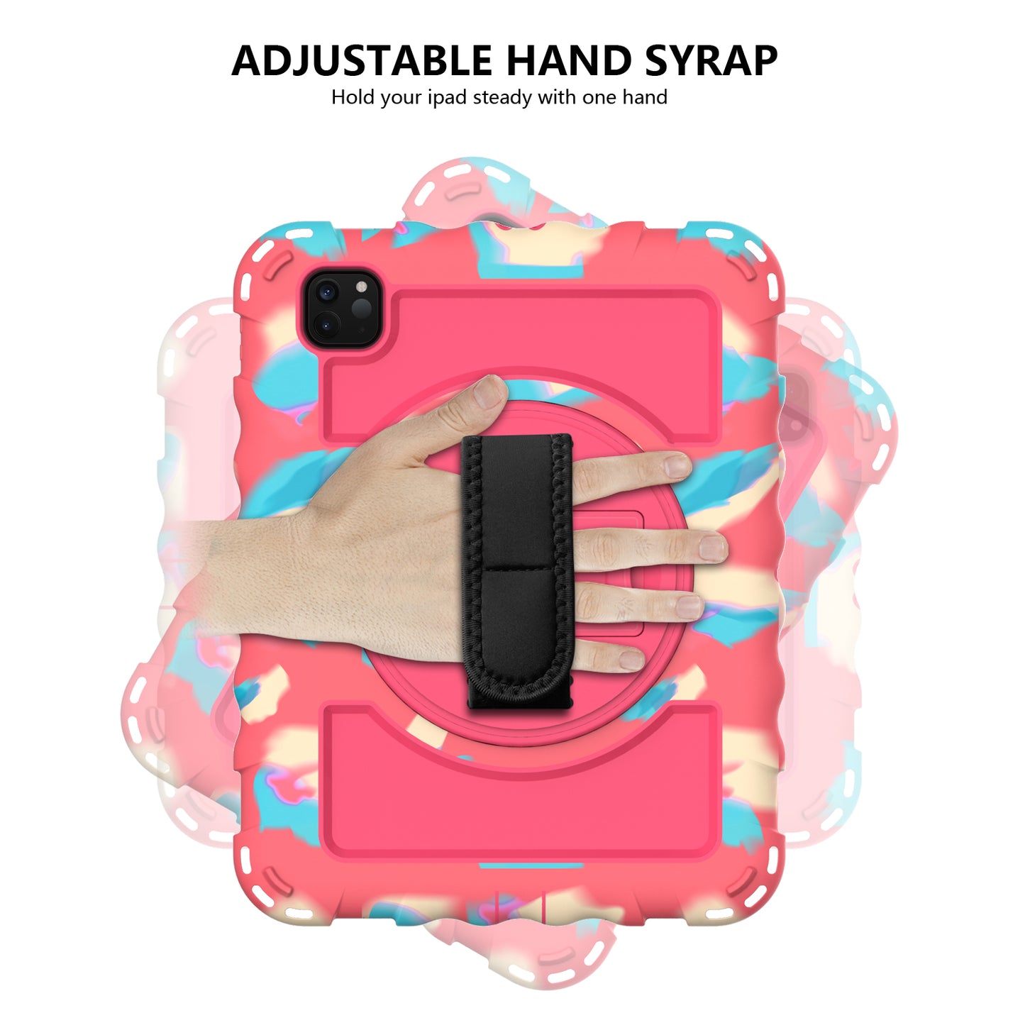 For iPad Pro 11-inch (2018) / (2020) / (2021) / (2022) / Air (2022) / (2020) Anti-Drop Kickstand Case Silicone+PC Tablet Cover with Strap