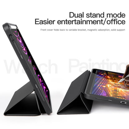For iPad Pro 11 (2020) / (2021) / (2022) Shockproof Case PU Leather + TPU Tablet Case Tri-fold Stand Cover with Pen Slot