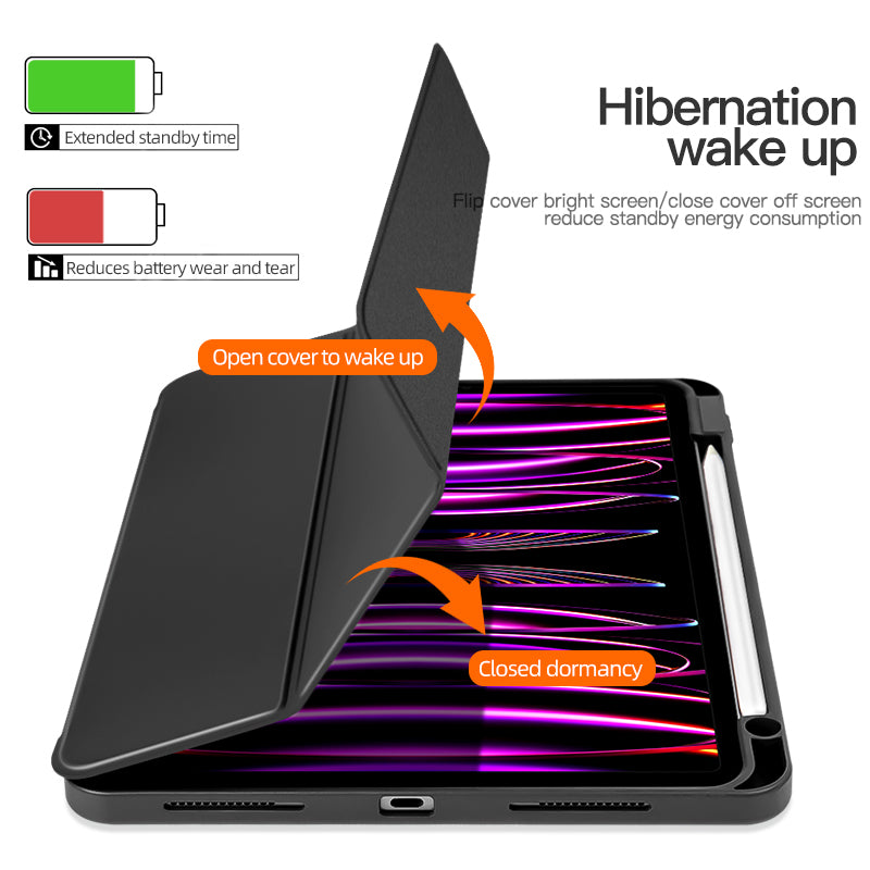 For iPad Pro 11 (2020) / (2021) / (2022) Shockproof Case PU Leather + TPU Tablet Case Tri-fold Stand Cover with Pen Slot