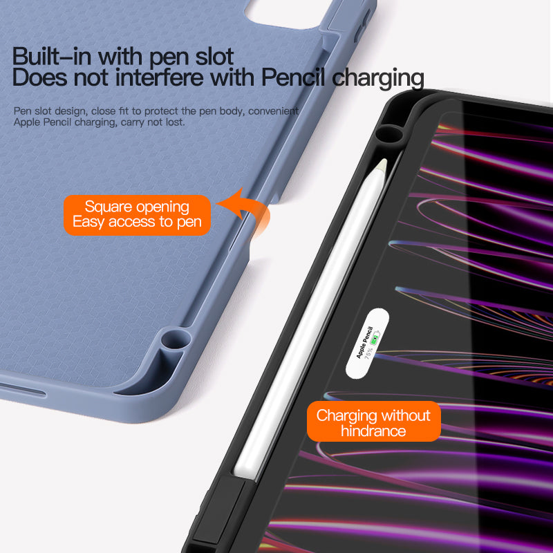 For iPad Pro 11 (2020) / (2021) / (2022) Shockproof Case PU Leather + TPU Tablet Case Tri-fold Stand Cover with Pen Slot