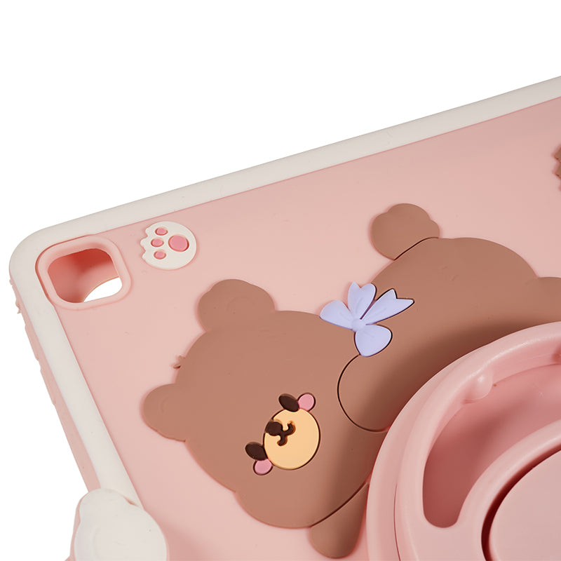 For iPad Air (2013) / Air 2 / iPad 9.7-inch (2017) / (2018) Tablet Case Cartoon Bear Rotary Kickstand PC+Silicone Cover