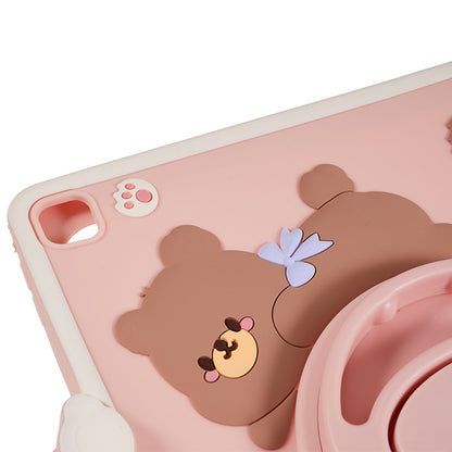 For iPad Air (2013) / Air 2 / iPad 9.7-inch (2017) / (2018) Tablet Case Cartoon Bear Rotary Kickstand PC+Silicone Cover