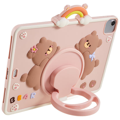 For iPad Air (2020) / (2022) / iPad Pro 11 (2020) / (2021) / (2022) PC+Silicone Case Rotary Kickstand Cartoon Bear Tablet Cover