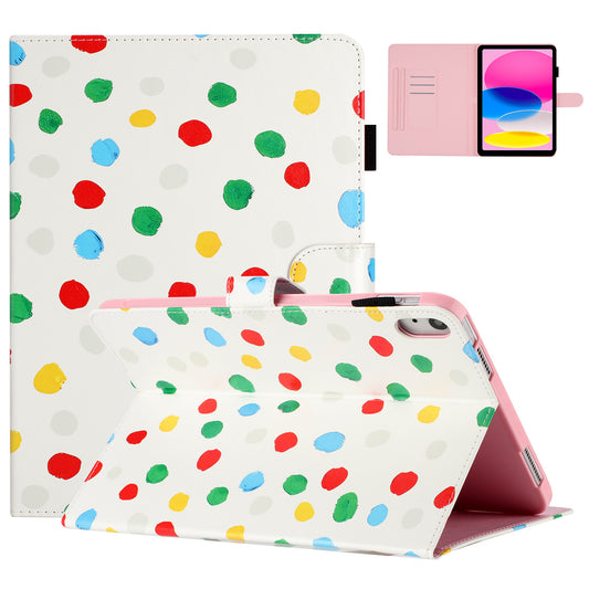 For iPad 10.9 (2022) PU Leather Tablet Cover Dots Pattern Stand Smart Cover with Card Holder