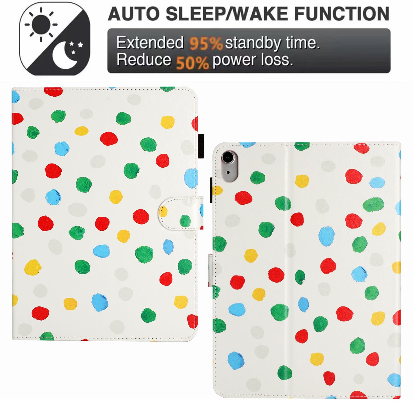 For iPad 10.9 (2022) PU Leather Tablet Cover Dots Pattern Stand Smart Cover with Card Holder
