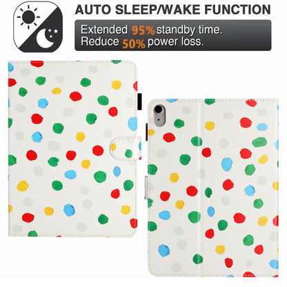 For iPad 10.9 (2022) PU Leather Tablet Cover Dots Pattern Stand Smart Cover with Card Holder