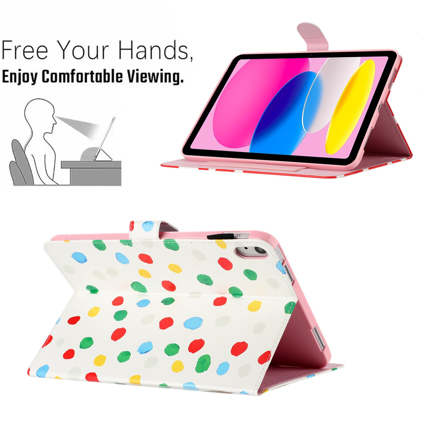 For iPad 10.9 (2022) PU Leather Tablet Cover Dots Pattern Stand Smart Cover with Card Holder