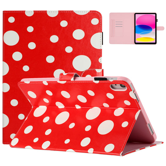 For iPad 10.9 (2022) PU Leather Tablet Cover Dots Pattern Stand Smart Cover with Card Holder