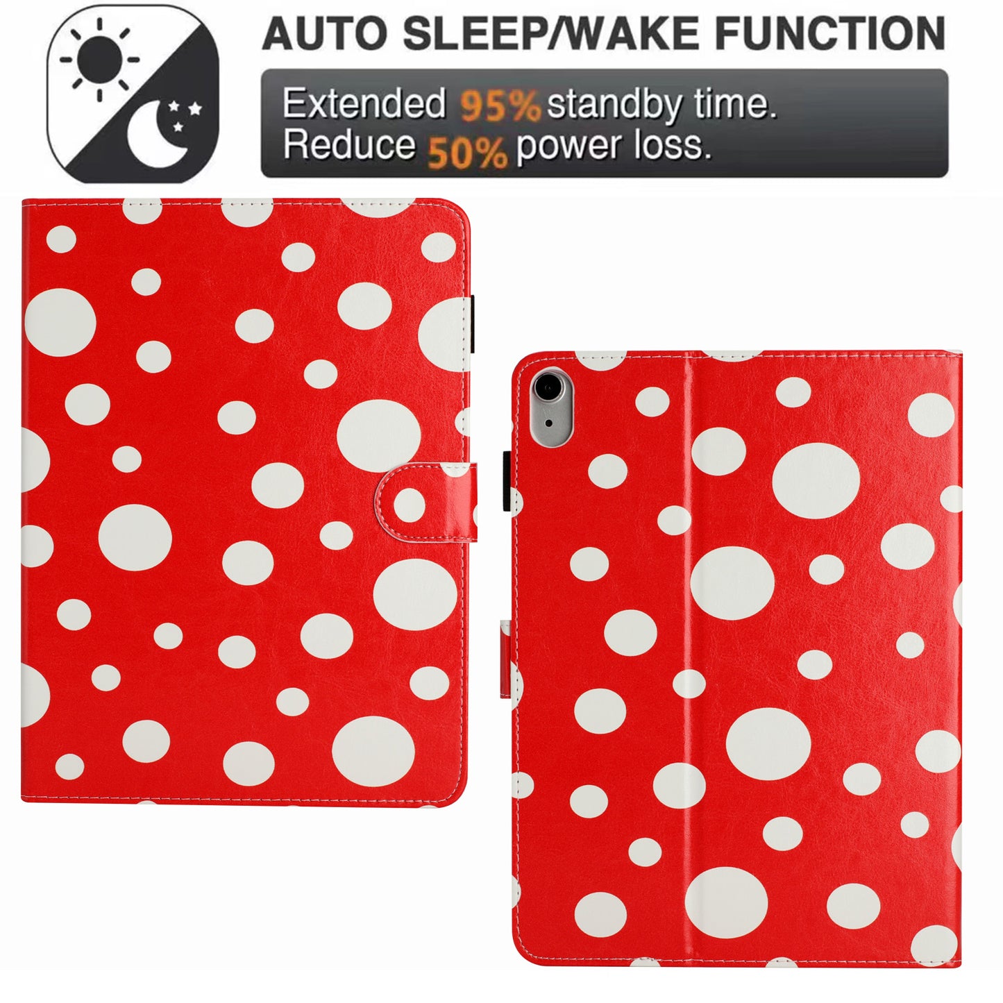 For iPad 10.9 (2022) PU Leather Tablet Cover Dots Pattern Stand Smart Cover with Card Holder