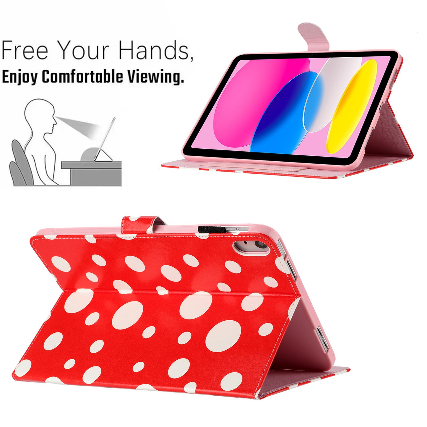 For iPad 10.9 (2022) PU Leather Tablet Cover Dots Pattern Stand Smart Cover with Card Holder