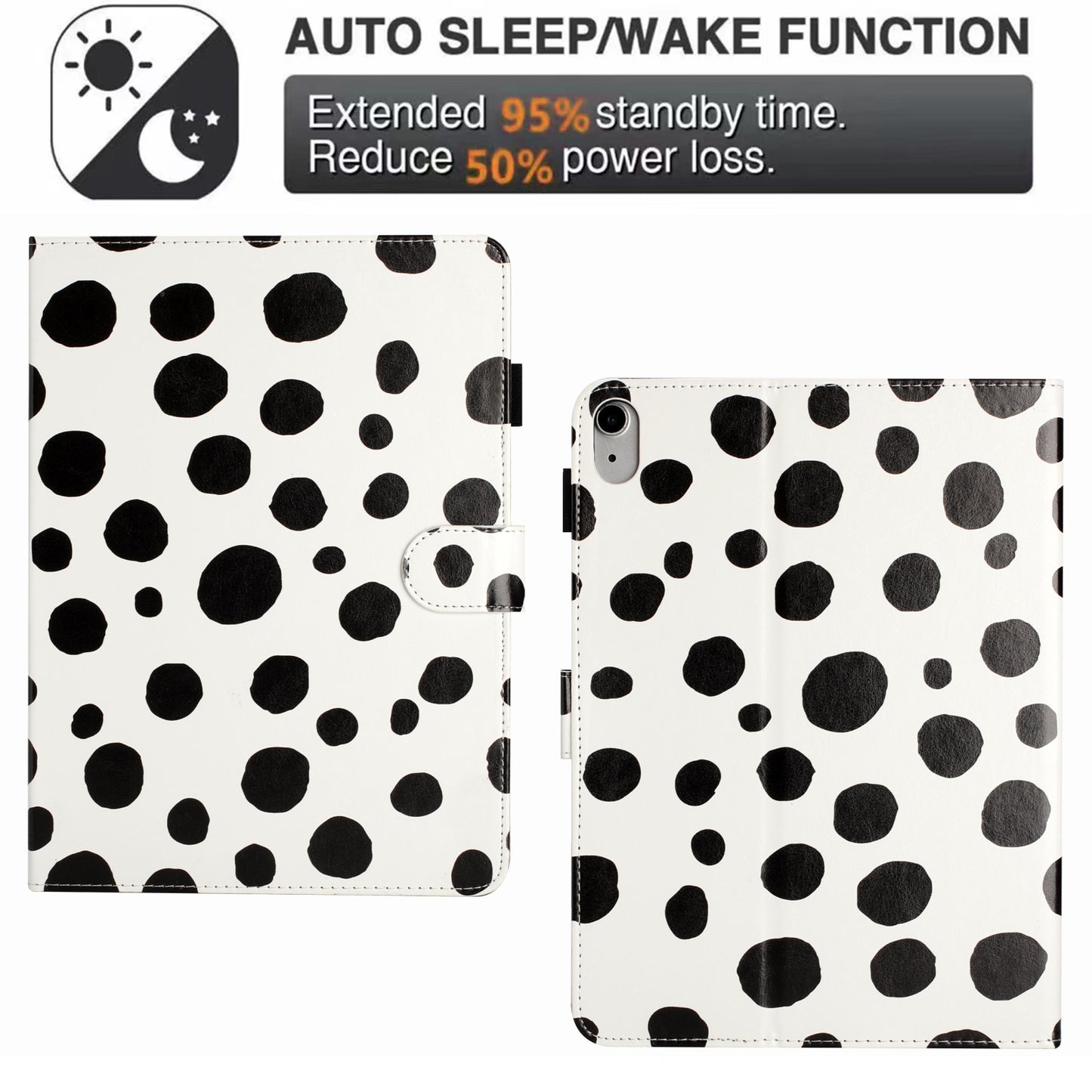 For iPad 10.9 (2022) PU Leather Tablet Cover Dots Pattern Stand Smart Cover with Card Holder