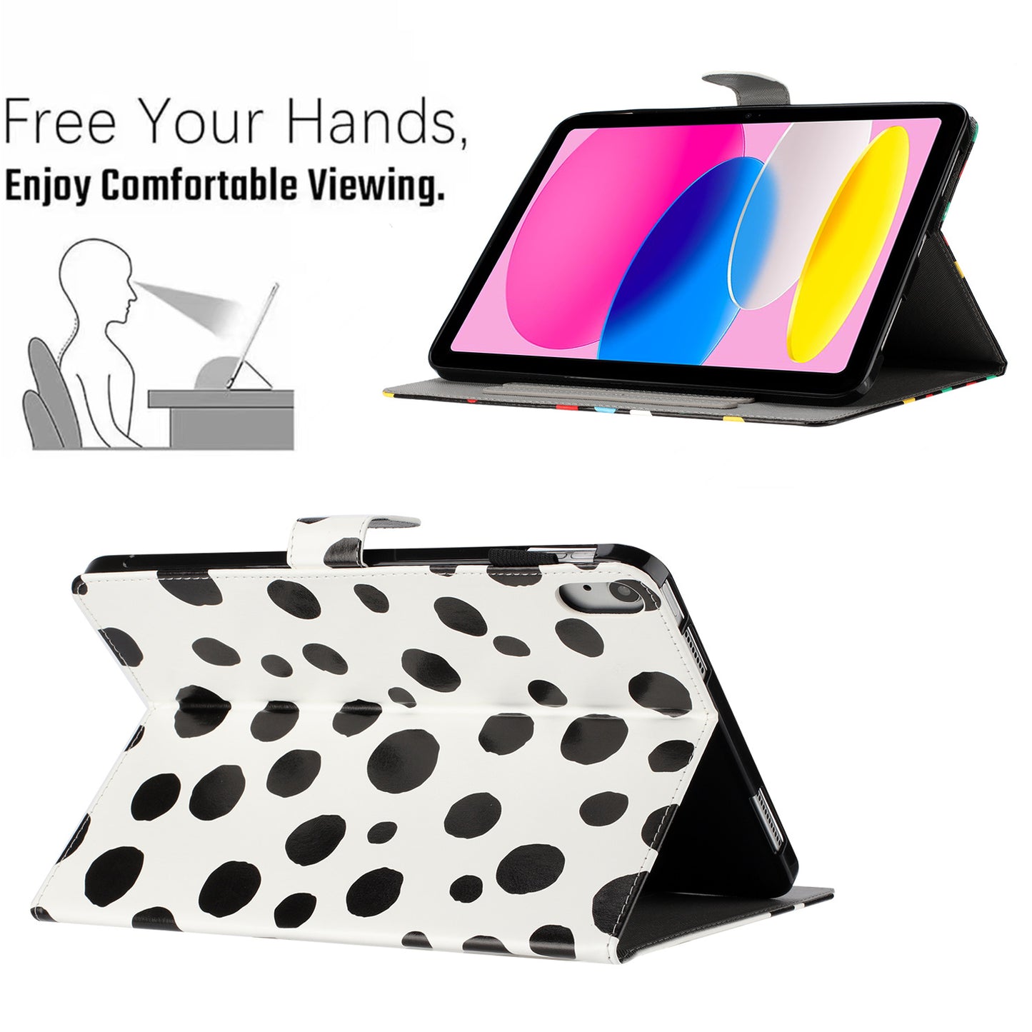 For iPad 10.9 (2022) PU Leather Tablet Cover Dots Pattern Stand Smart Cover with Card Holder