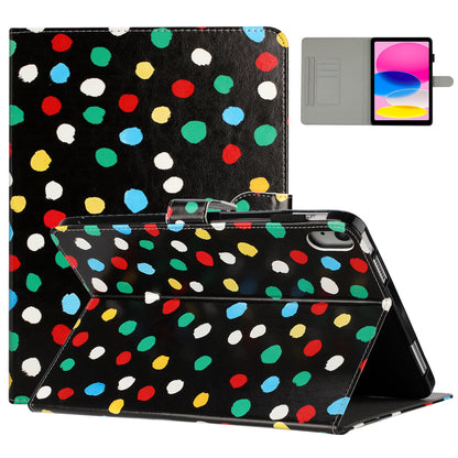 For iPad 10.9 (2022) PU Leather Tablet Cover Dots Pattern Stand Smart Cover with Card Holder