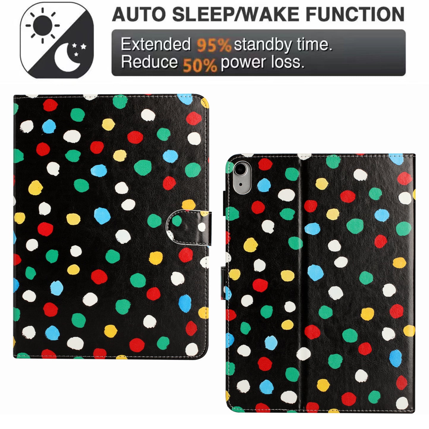 For iPad 10.9 (2022) PU Leather Tablet Cover Dots Pattern Stand Smart Cover with Card Holder