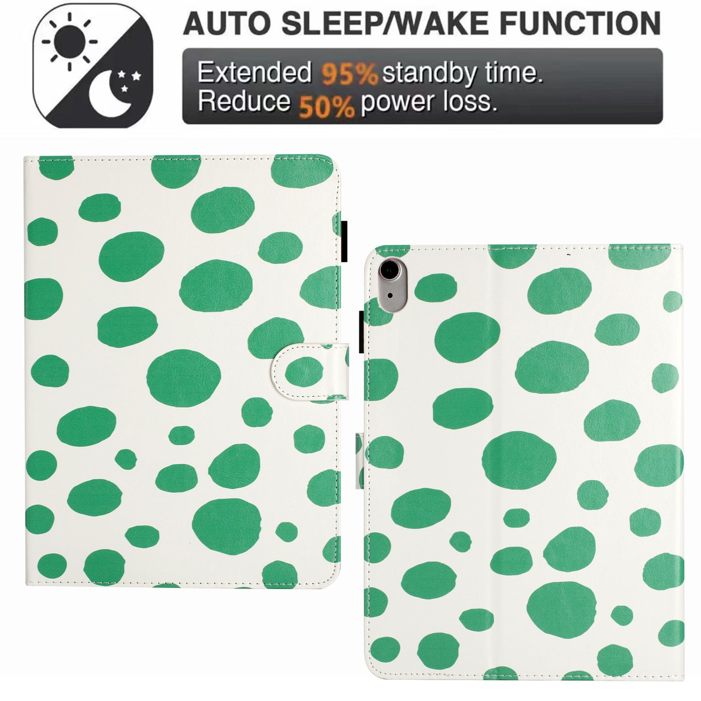 For iPad 10.9 (2022) PU Leather Tablet Cover Dots Pattern Stand Smart Cover with Card Holder