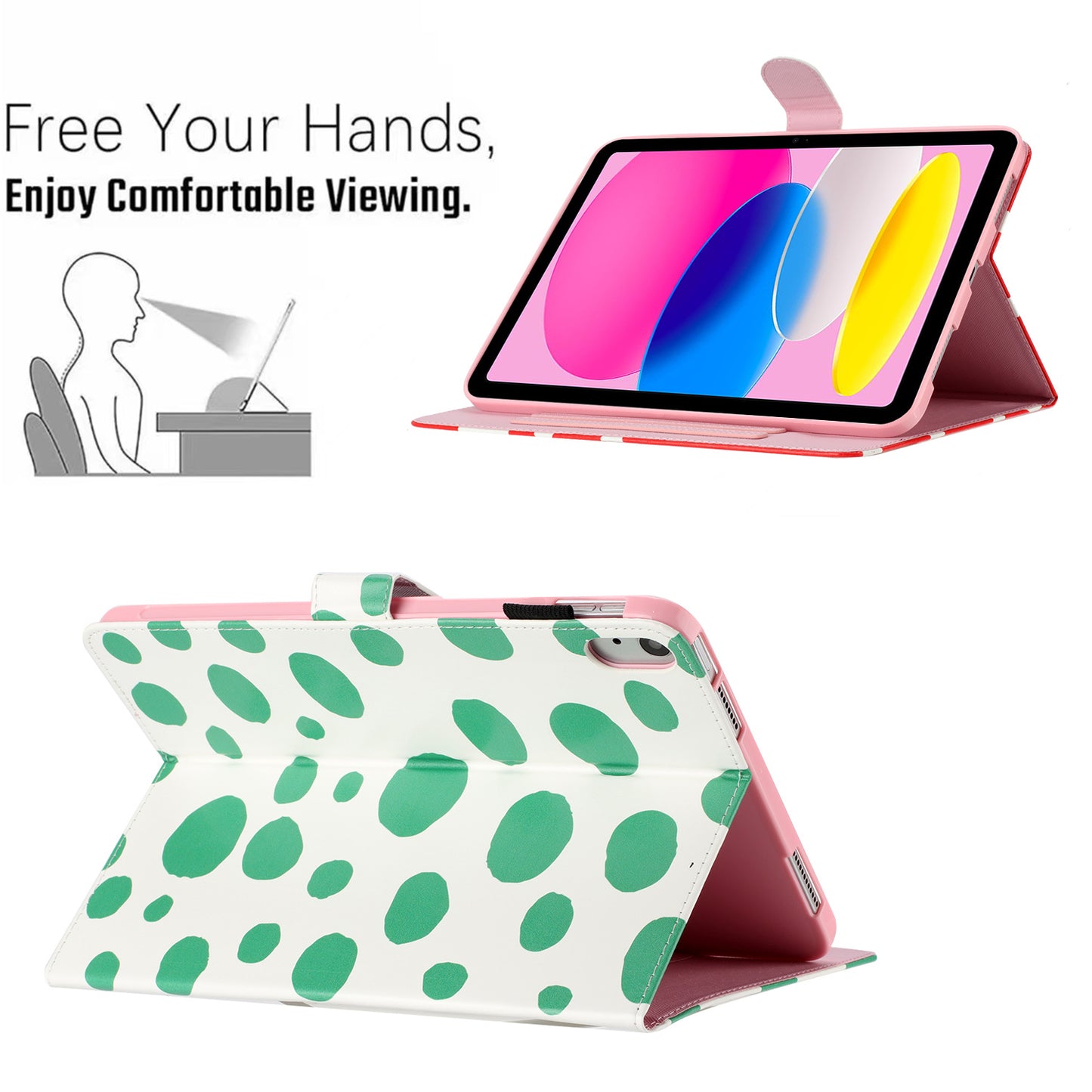 For iPad 10.9 (2022) PU Leather Tablet Cover Dots Pattern Stand Smart Cover with Card Holder