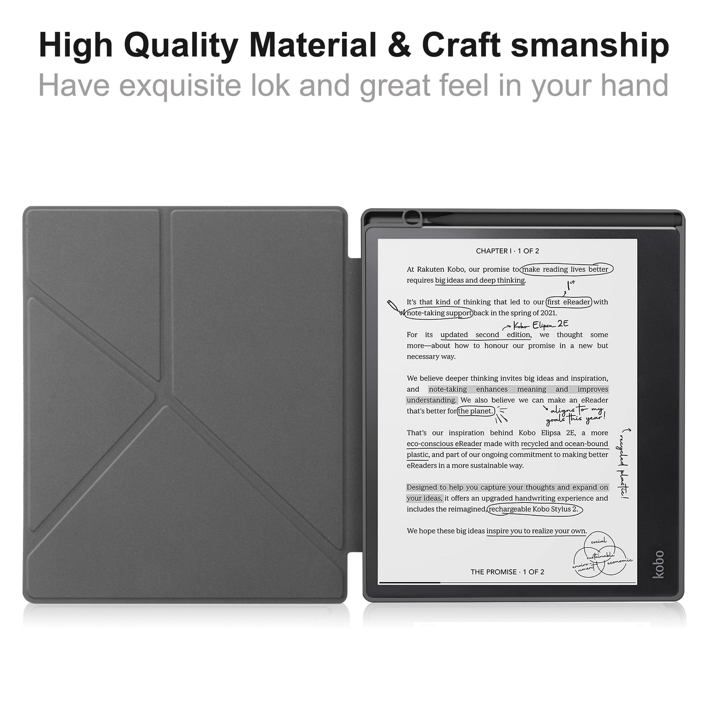 For Kobo Elipsa 2E Origami Stand Case PU Leather Pattern Printing Ebook Reader Cover with Auto Wake / Sleep