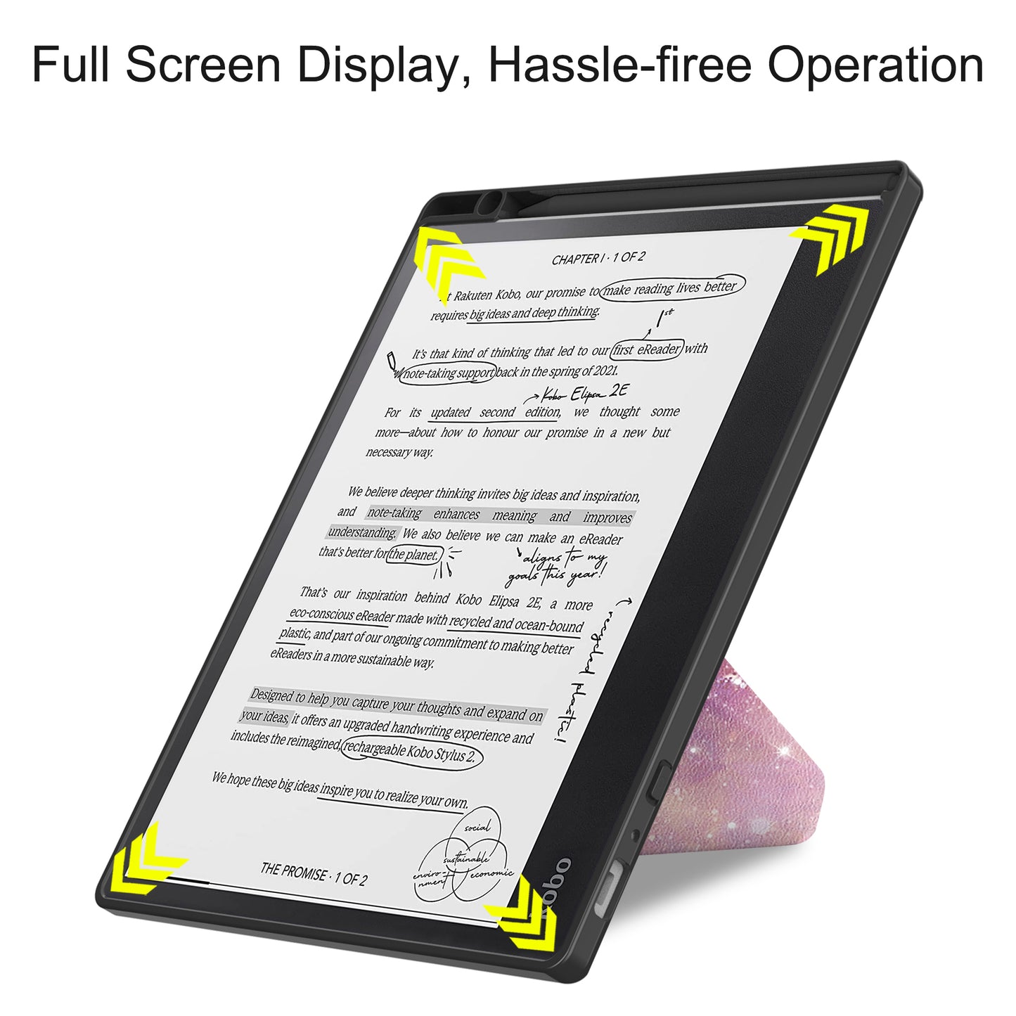 For Kobo Elipsa 2E Origami Stand Case PU Leather Pattern Printing Ebook Reader Cover with Auto Wake / Sleep