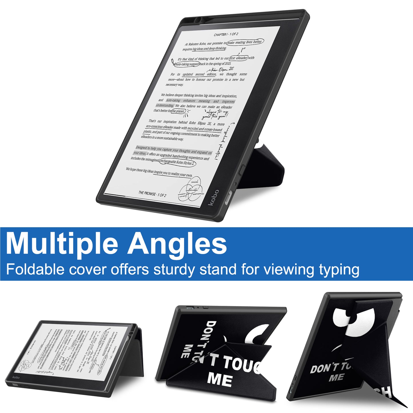 For Kobo Elipsa 2E Origami Stand Case PU Leather Pattern Printing Ebook Reader Cover with Auto Wake / Sleep