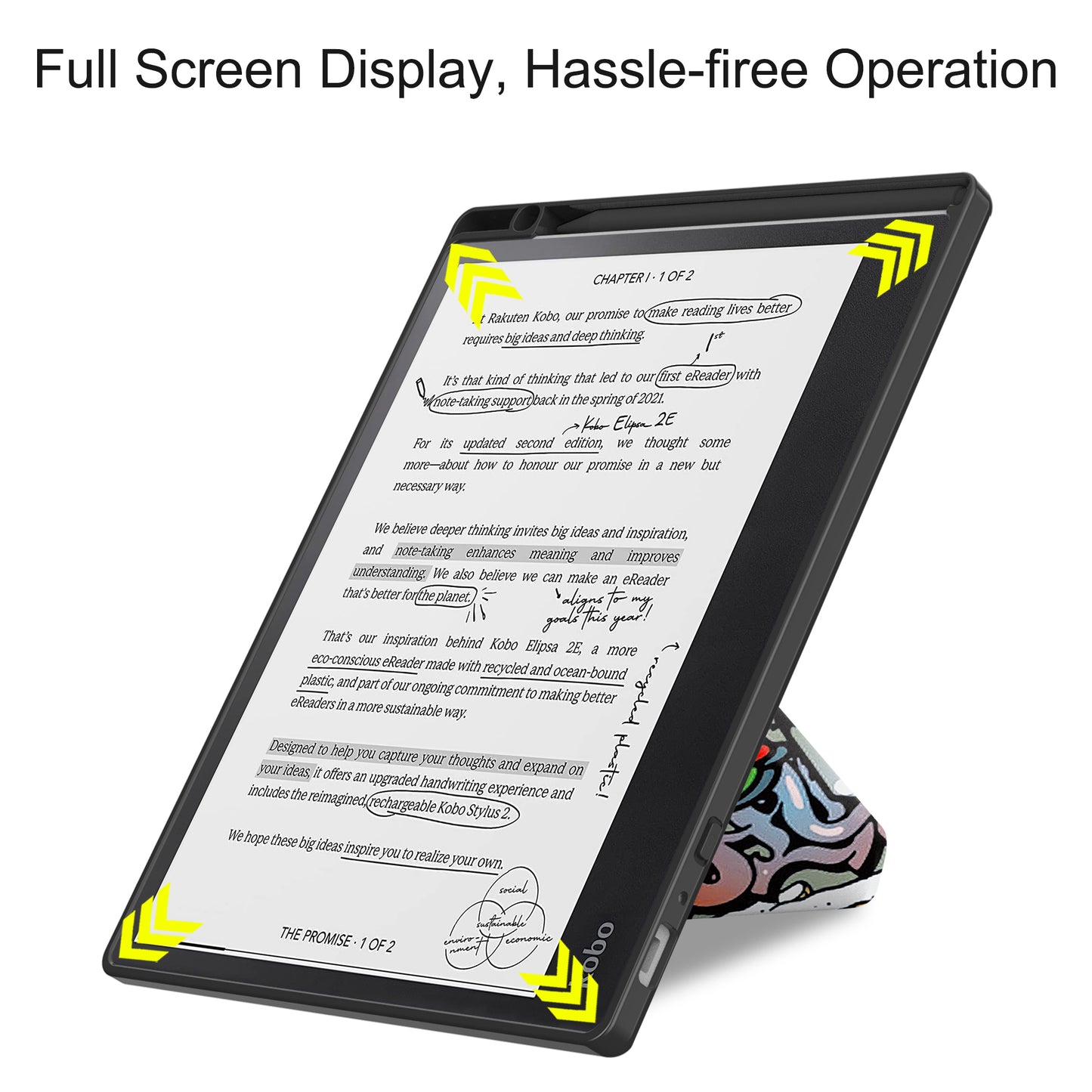 For Kobo Elipsa 2E Origami Stand Case PU Leather Pattern Printing Ebook Reader Cover with Auto Wake / Sleep