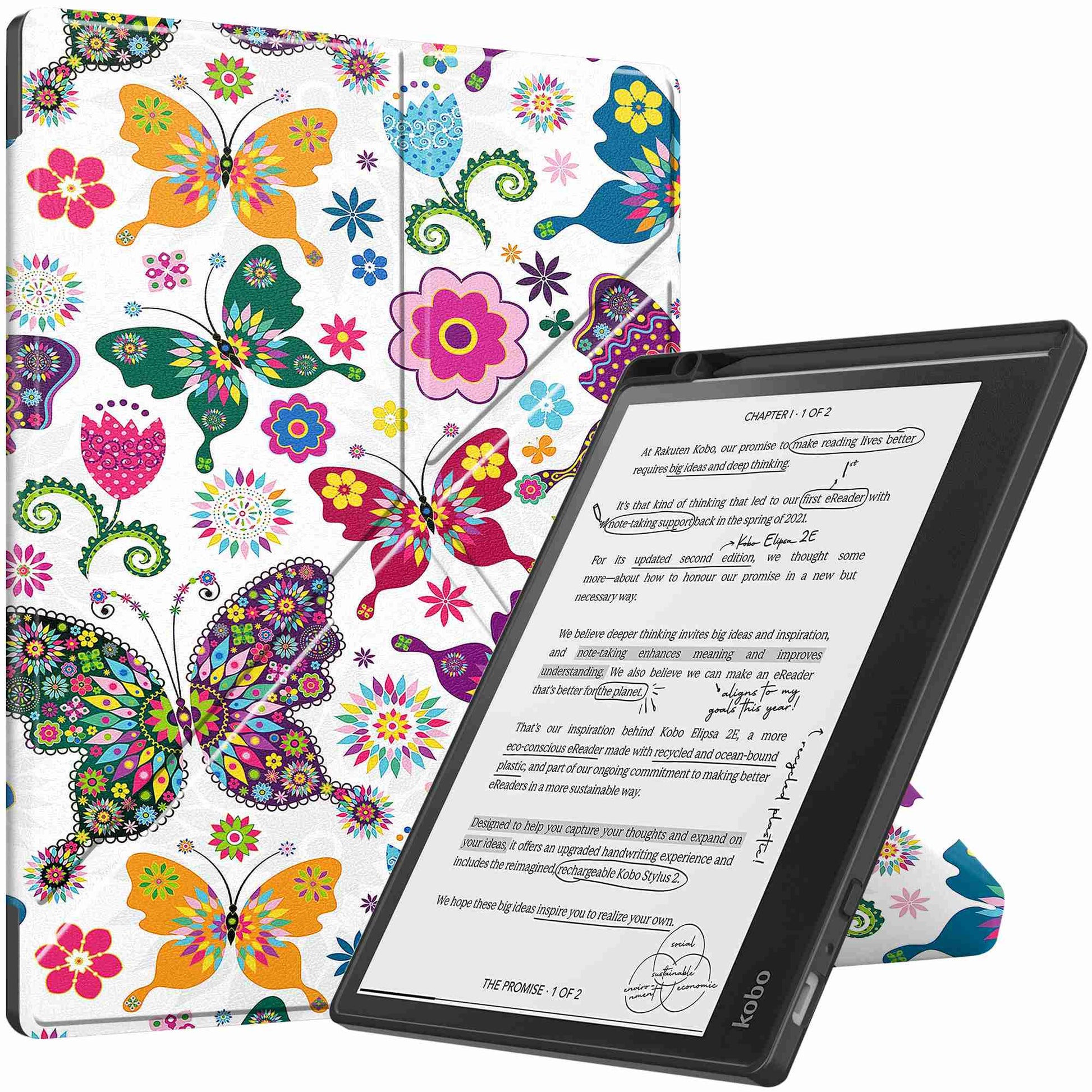 For Kobo Elipsa 2E Origami Stand Case PU Leather Pattern Printing Ebook Reader Cover with Auto Wake / Sleep