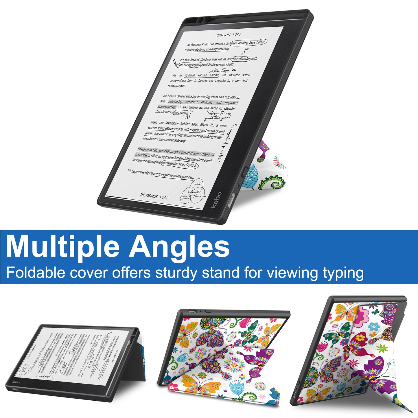 For Kobo Elipsa 2E Origami Stand Case PU Leather Pattern Printing Ebook Reader Cover with Auto Wake / Sleep