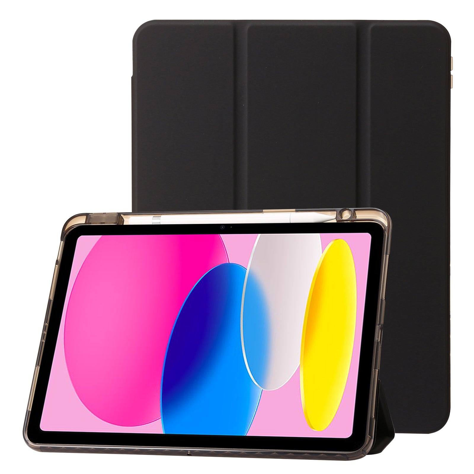 For iPad 10.9 (2022) Tri-fold Stand Smart Case PU Leather Transparent Acrylic+TPU Tablet Cover