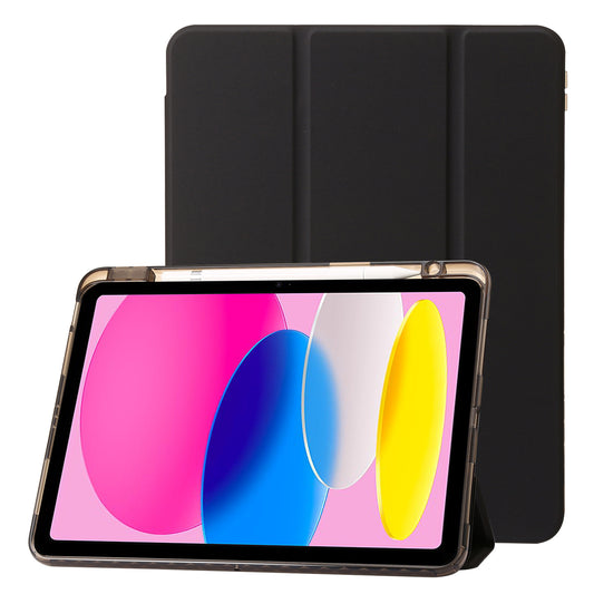 For iPad 10.9 (2022) Tri-fold Stand Smart Case PU Leather Transparent Acrylic+TPU Tablet Cover