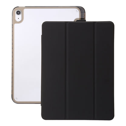 For iPad 10.9 (2022) Tri-fold Stand Smart Case PU Leather Transparent Acrylic+TPU Tablet Cover
