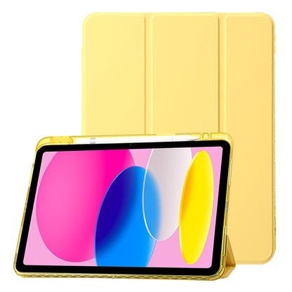 For iPad 10.9 (2022) Tri-fold Stand Smart Case PU Leather Transparent Acrylic+TPU Tablet Cover