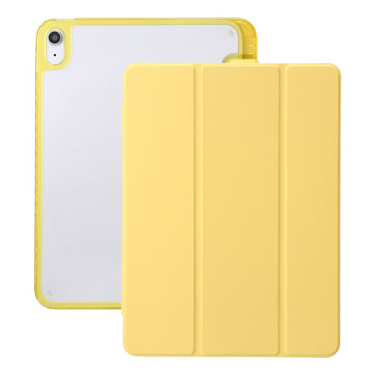 For iPad 10.9 (2022) Tri-fold Stand Smart Case PU Leather Transparent Acrylic+TPU Tablet Cover