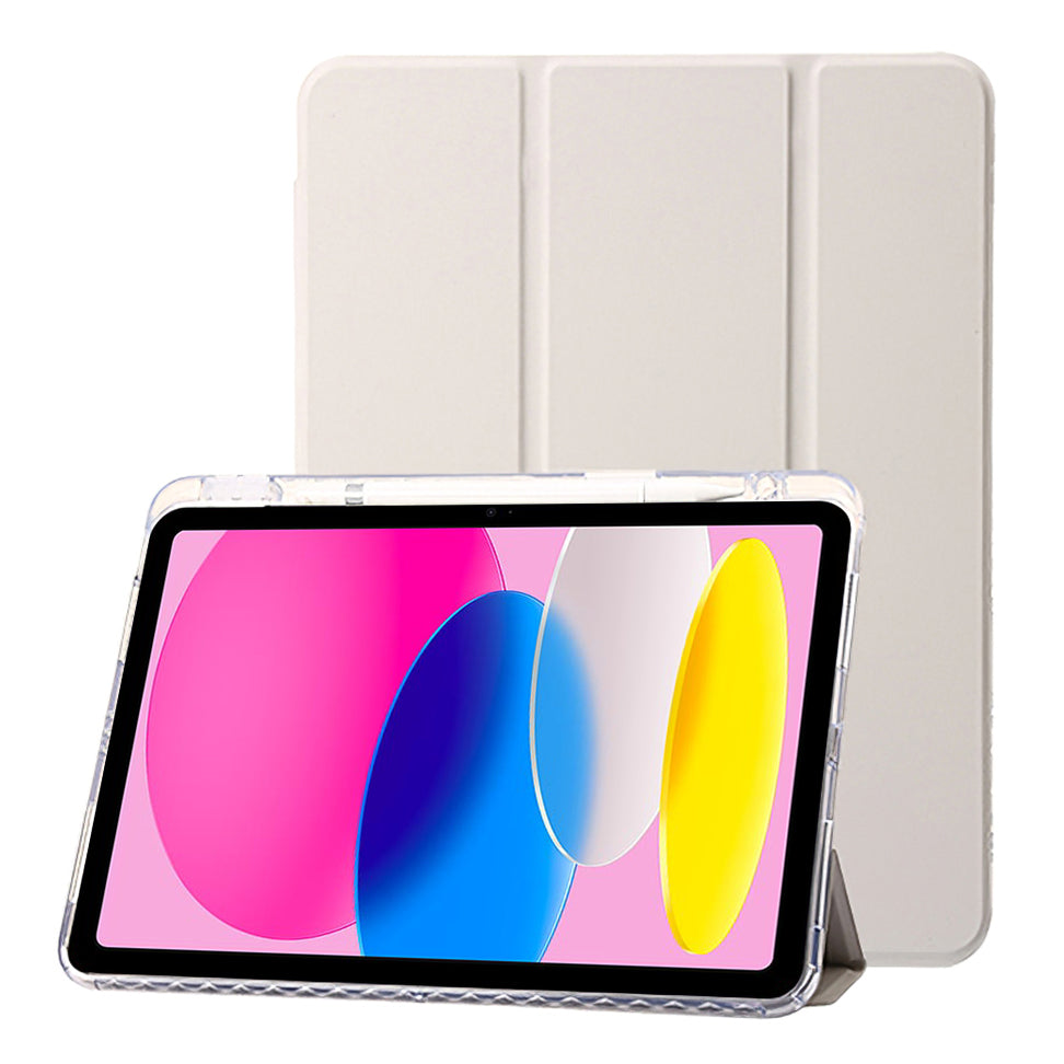 For iPad 10.9 (2022) Tri-fold Stand Smart Case PU Leather Transparent Acrylic+TPU Tablet Cover