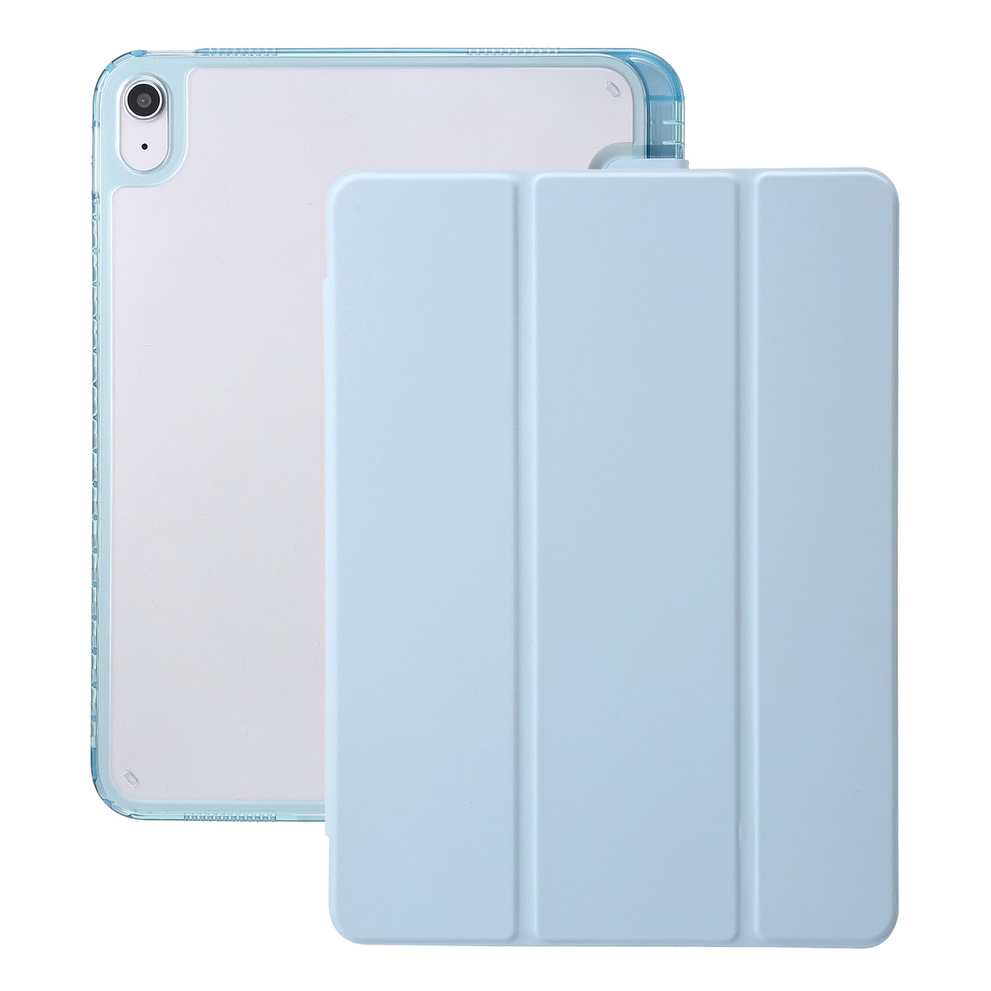 For iPad 10.9 (2022) Tri-fold Stand Smart Case PU Leather Transparent Acrylic+TPU Tablet Cover