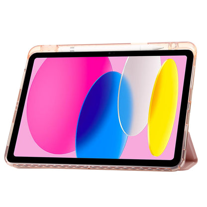 For iPad 10.9 (2022) Tri-fold Stand Smart Case PU Leather Transparent Acrylic+TPU Tablet Cover