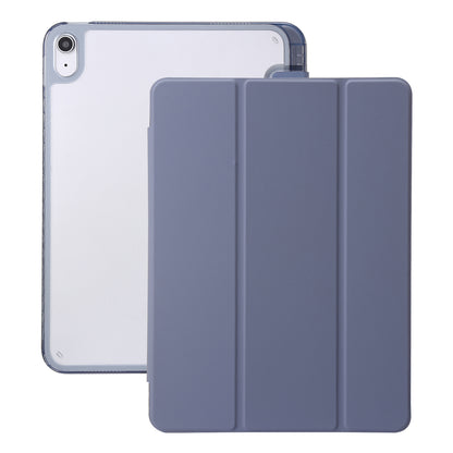 For iPad 10.9 (2022) Tri-fold Stand Smart Case PU Leather Transparent Acrylic+TPU Tablet Cover