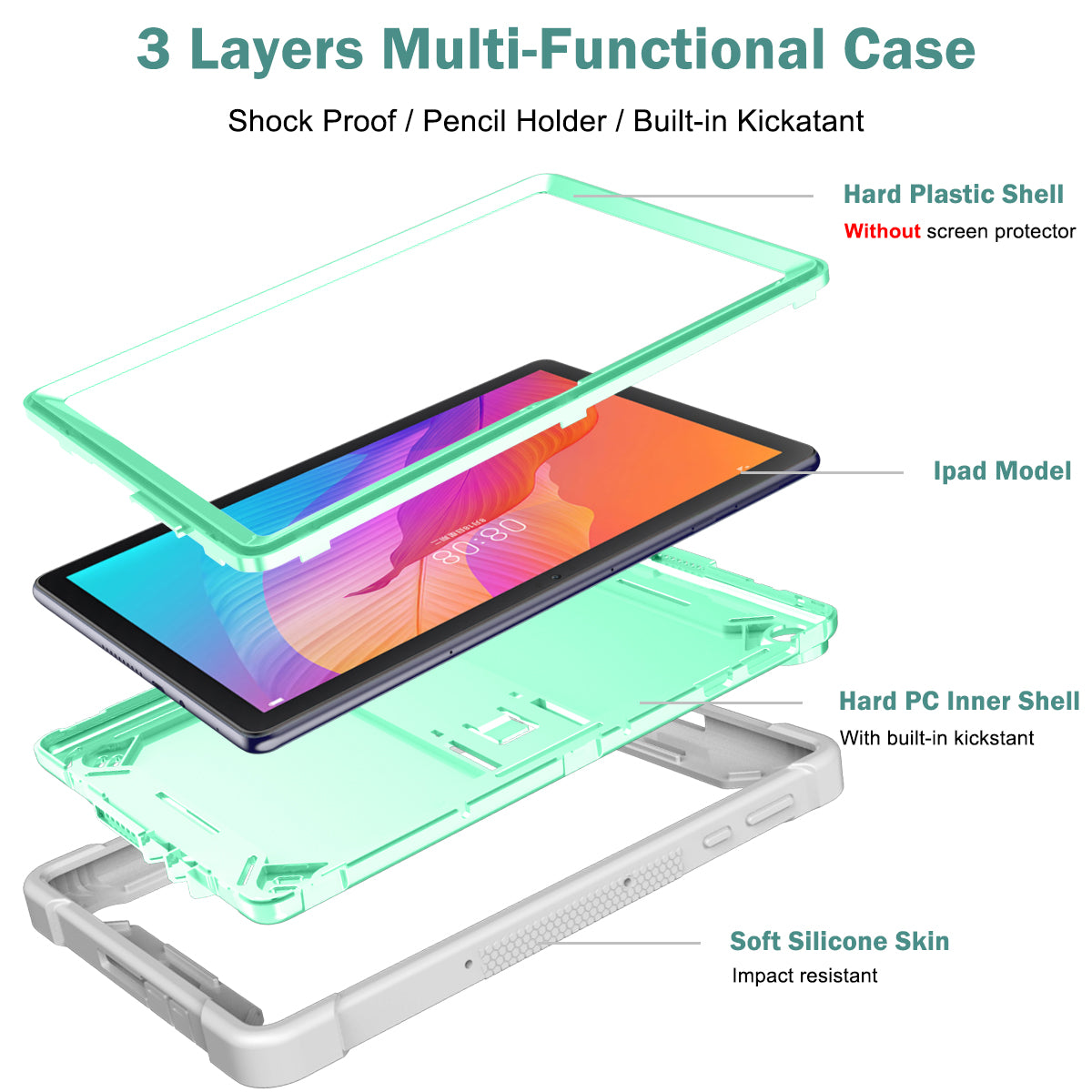 For Huawei MatePad T 10S 10.1 inch / T 10 9.7 inch Shockproof Tablet Shell Kickstand Silicone + PC Dustproof Cover Case