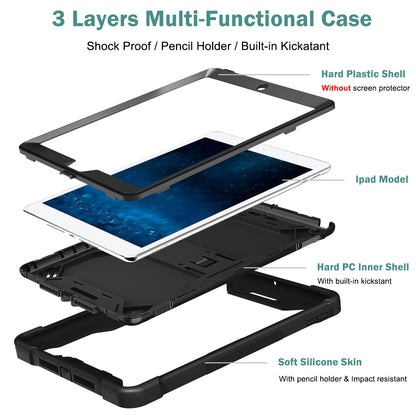 For iPad 9.7-inch (2017) / (2018) Tablet Case 3-in-1 Heavy Duty Silicone + PC Kickstand Cover